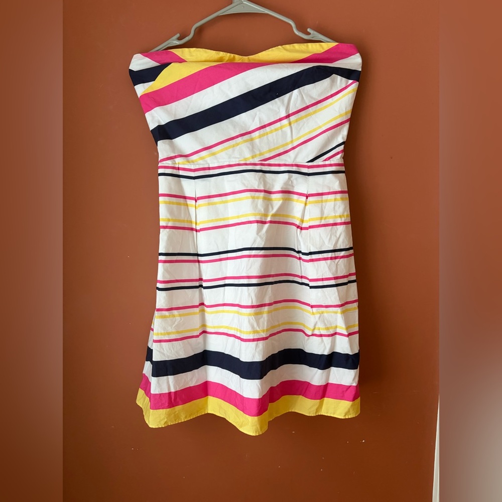 Lilly Pulitzer Strapless Dress - Pink, Yellow, and Navy Blue Stripes